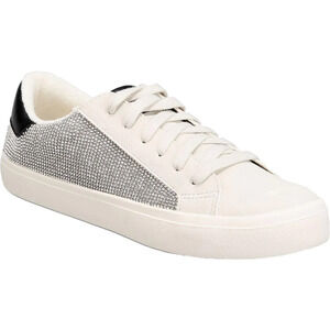 Wild Pair Women Silver Rhinestone Vegan Leather Lace Up Casual Sneakers Size 9.5